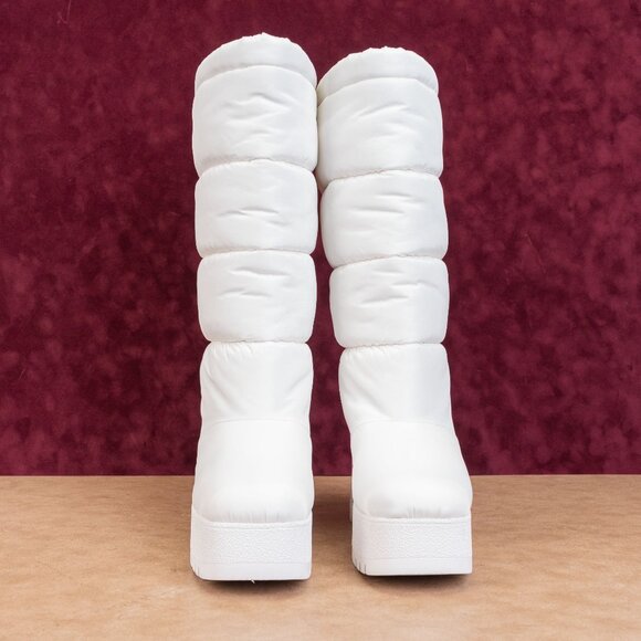 Jeffrey Campbell Wmn Doubt Fabric Puffy White Platform Block Heel Snow Boots 10 - Picture 3 of 9